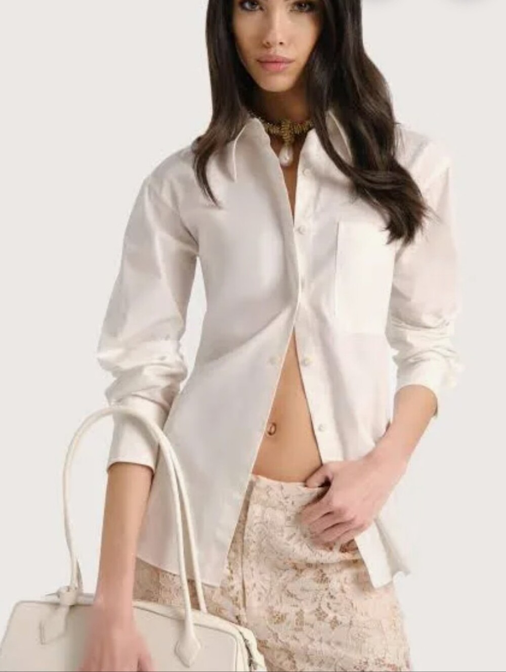 Tahari Crisp White Button-Down Shirt Size L